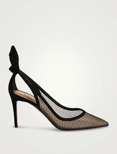 Bow Tie Mesh Suede Pumps