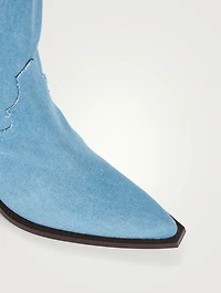 Denim Knee-High Western Boots