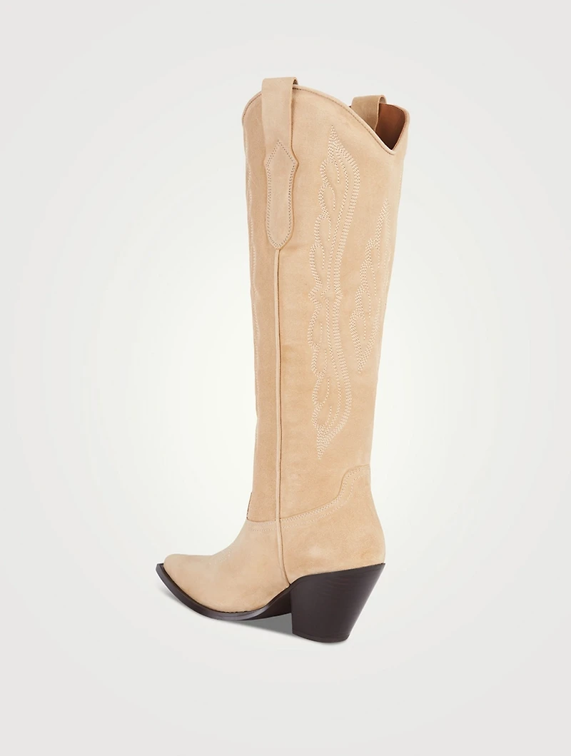 Suede Knee-High Western Boots