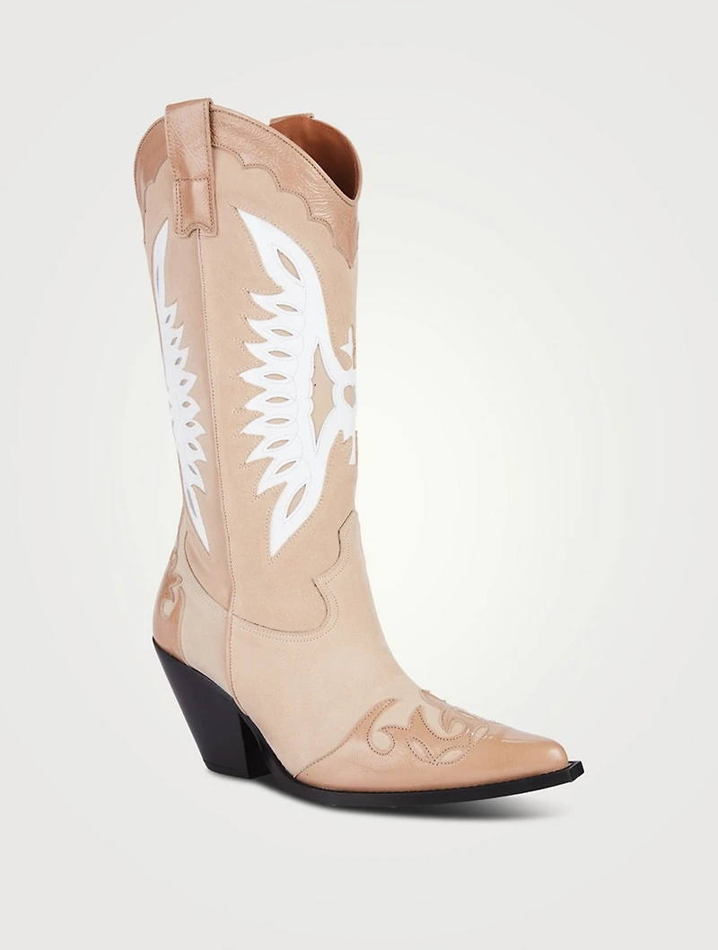 Suede And Leather Knee-High Western Boots