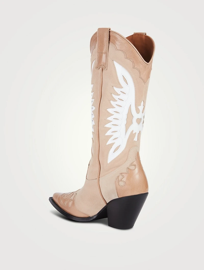 Suede And Leather Knee-High Western Boots