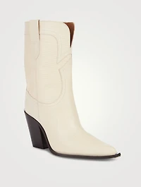 Croc-Embossed Leather Western Boots