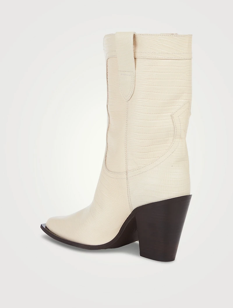 Croc-Embossed Leather Western Boots