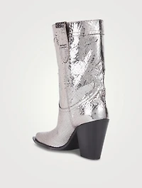 Metallic Lizard-Embossed Leather Western Boots
