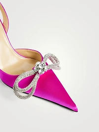 Double Bow Crystal-Embellished Satin Slingback Pumps