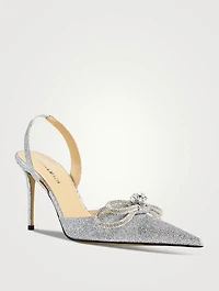 Double Bow Crystal-Embellished Glitter Slingback Pumps