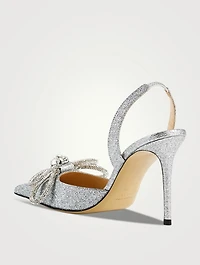 Double Bow Crystal-Embellished Glitter Slingback Pumps