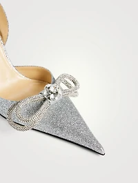 Double Bow Crystal-Embellished Glitter Slingback Pumps