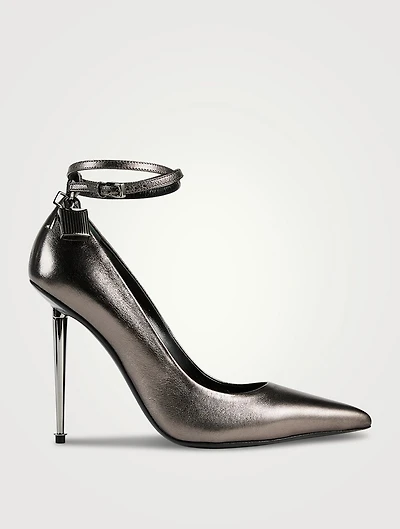 Metallic Leather Pumps With Padlock