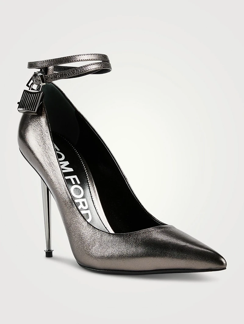Metallic Leather Pumps With Padlock