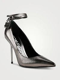Metallic Leather Pumps With Padlock