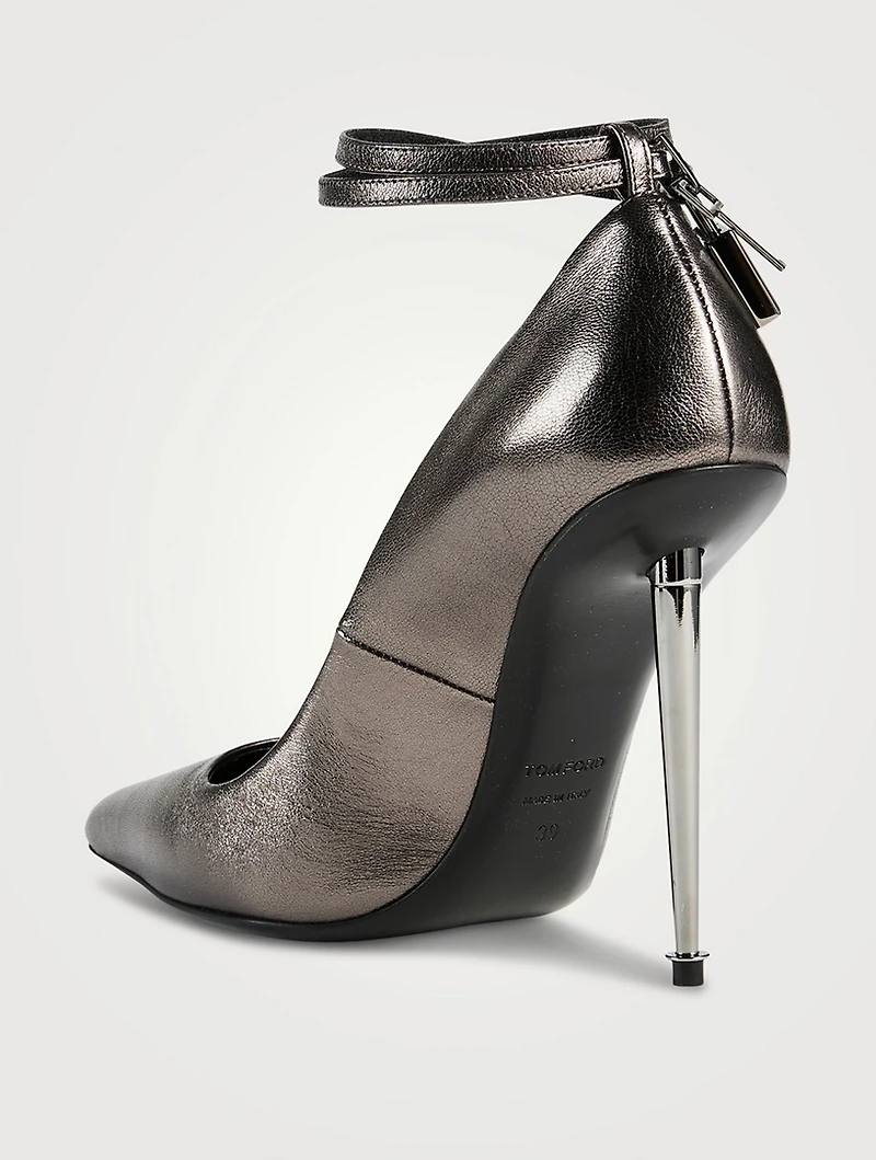 Metallic Leather Pumps With Padlock