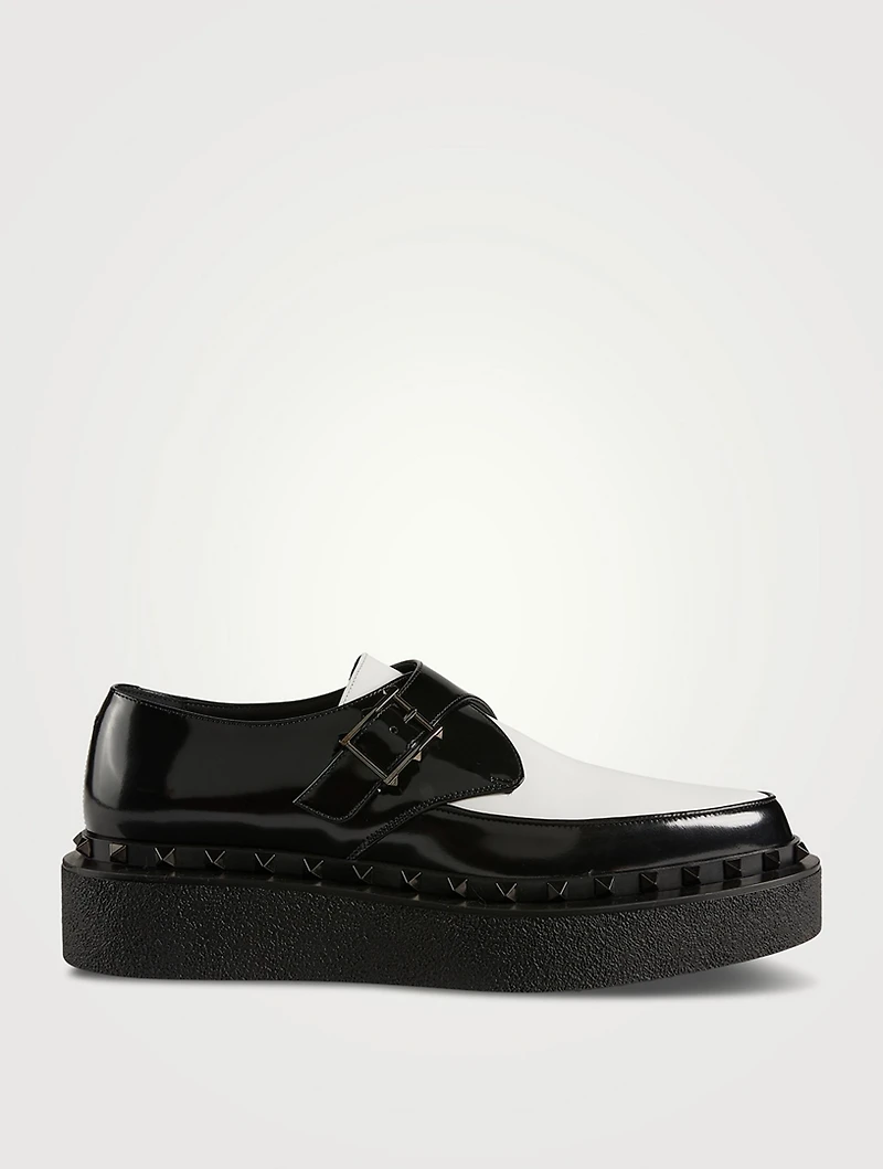 Rockstud Leather Monk Strap Shoes