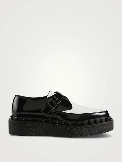 Rockstud Leather Monk Strap Shoes