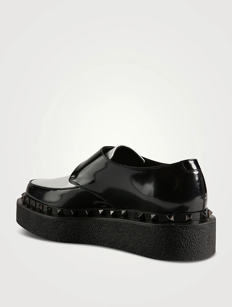 Rockstud Leather Monk Strap Shoes