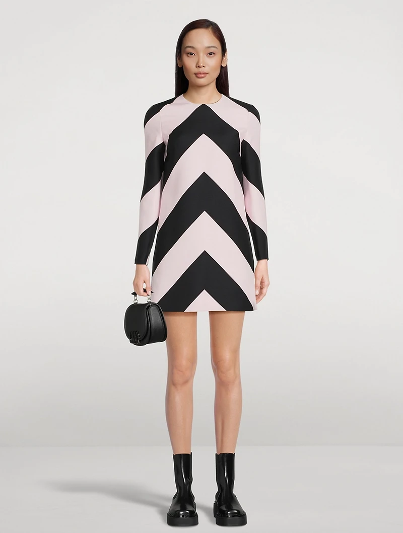 Crepe Couture Shift Dress Chevron Print