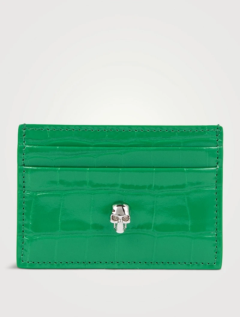 Skull Croc-Embossed Leather Card Holder