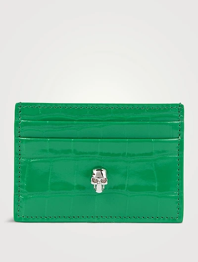 Skull Croc-Embossed Leather Card Holder
