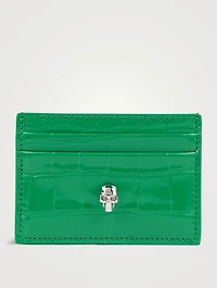 Skull Croc-Embossed Leather Card Holder