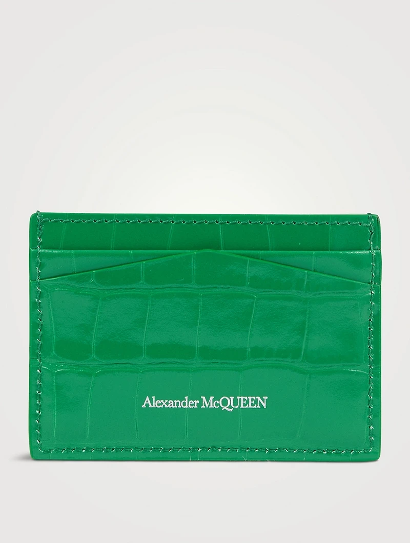 Skull Croc-Embossed Leather Card Holder