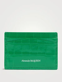 Skull Croc-Embossed Leather Card Holder