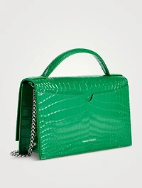 Medium Skull Croc-Embossed Leather Top Handle Bag