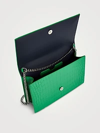 Medium Skull Croc-Embossed Leather Top Handle Bag