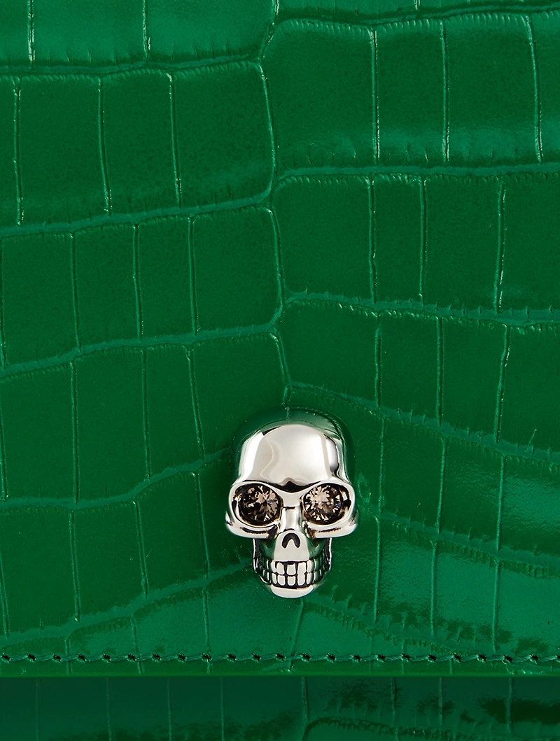 Medium Skull Croc-Embossed Leather Top Handle Bag
