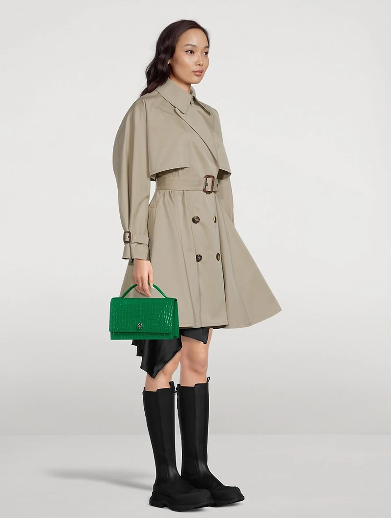 Medium Skull Croc-Embossed Leather Top Handle Bag