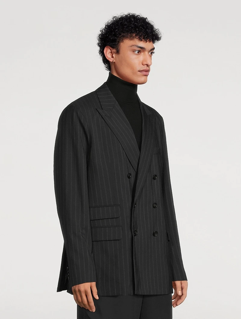 Wool-Blend Pinstripe Suiting Jacket