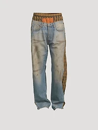 Deconstructed Relaxed Jeans With Poplin Check