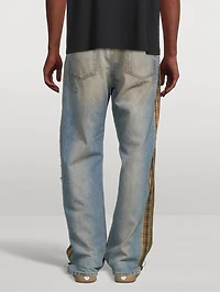 Deconstructed Relaxed Jeans With Poplin Check