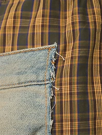 Deconstructed Relaxed Jeans With Poplin Check
