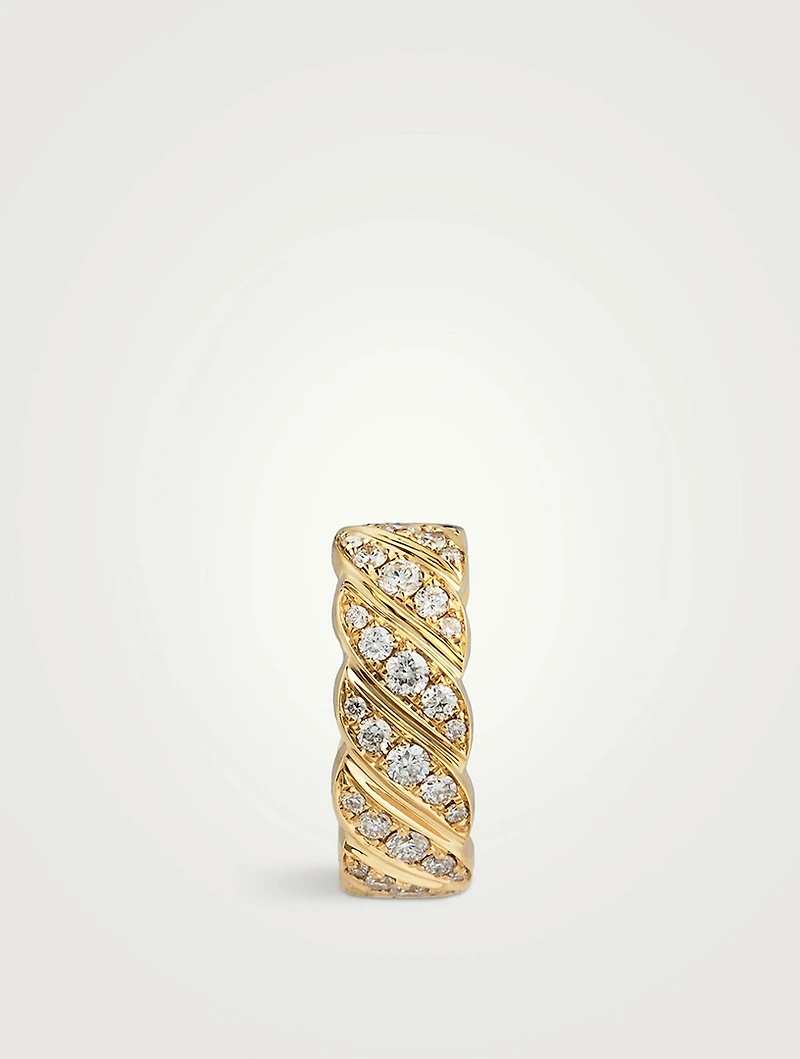 18K Gold Wide Braid Ear Cuff With Diamonds