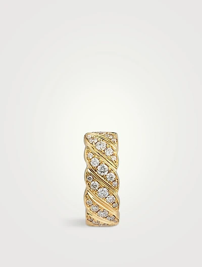 18K Gold Wide Braid Ear Cuff With Diamonds