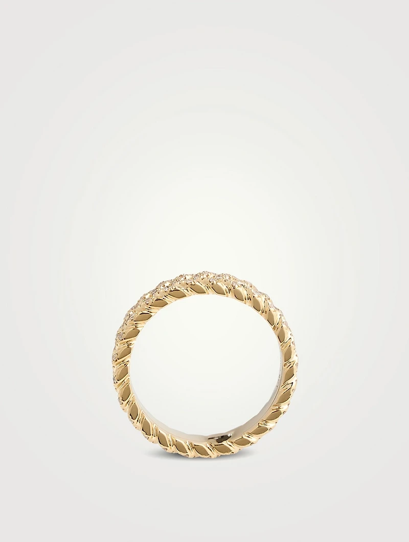 18K Gold Braided Ring With Diamonds