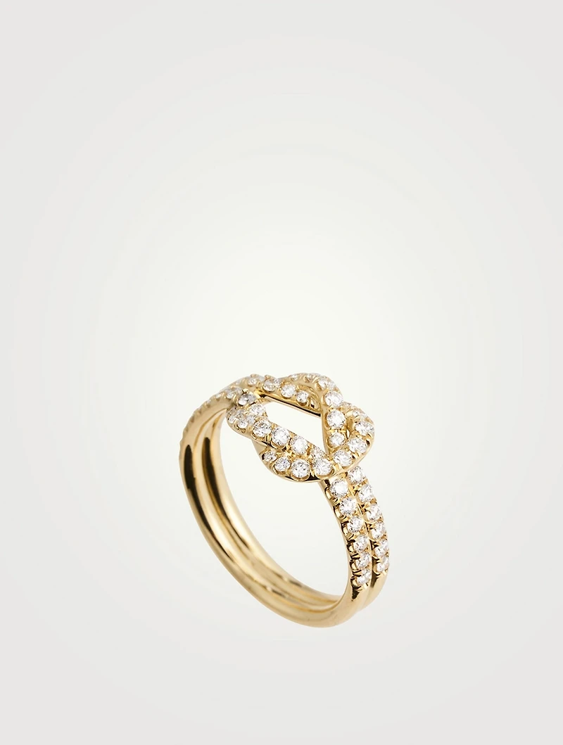 18K Gold Knot Ring With Diamonds