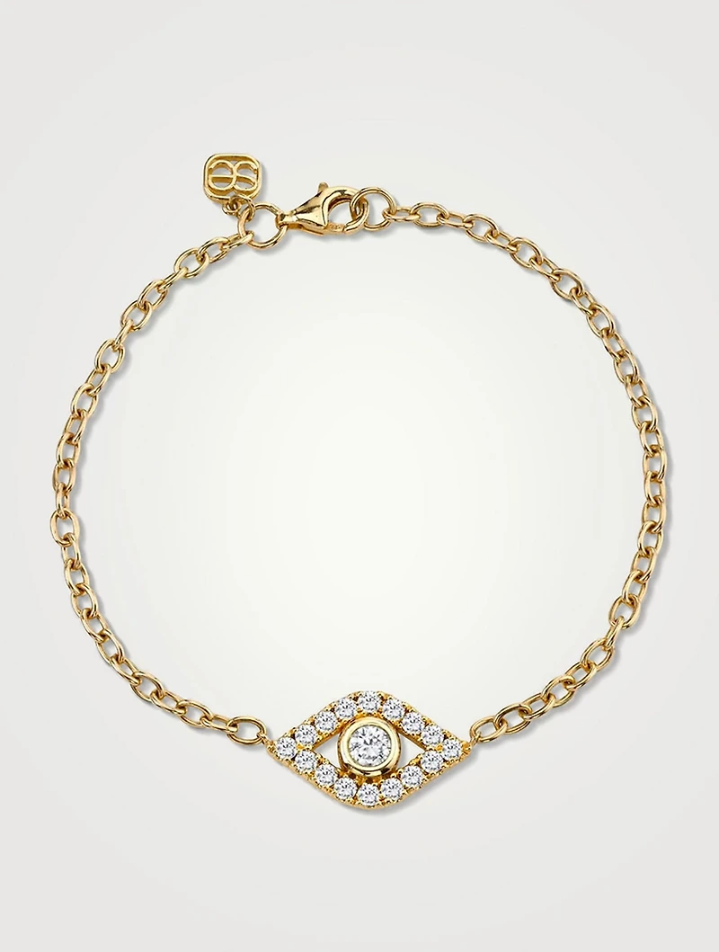 Extra Large 14K Gold Bezel Evil Eye Bracelet With Diamonds