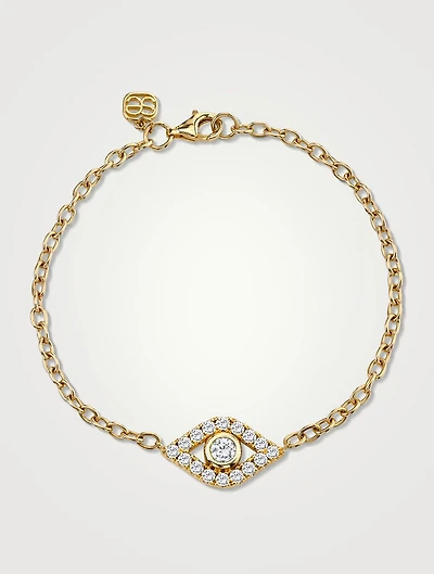 Extra Large 14K Gold Bezel Evil Eye Bracelet With Diamonds