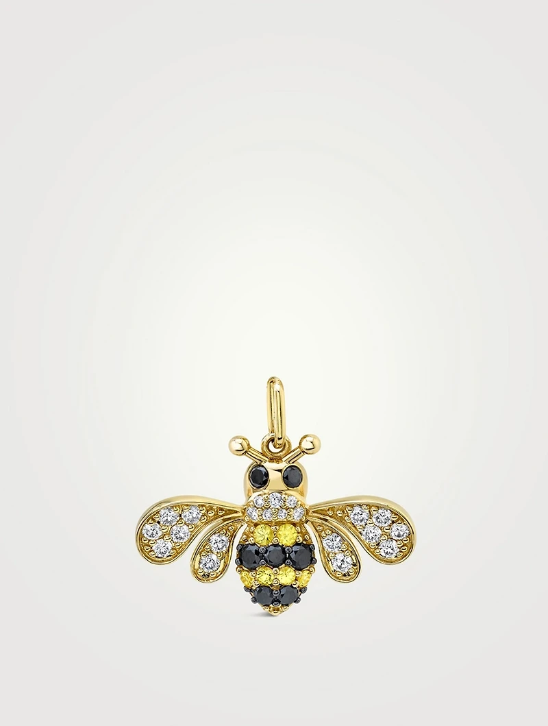 Large 14K Gold Bee Charm With Diamonds And Sapphire