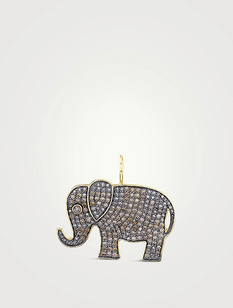 14K Gold Elephant Charm With Diamonds