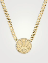 14K Gold Evil Eye Luck Coin Necklace With Pavé Diamonds