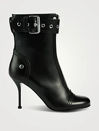 Buckle Leather Ankle Boots