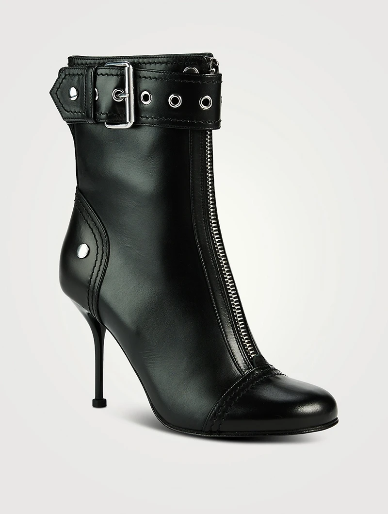 Buckle Leather Ankle Boots