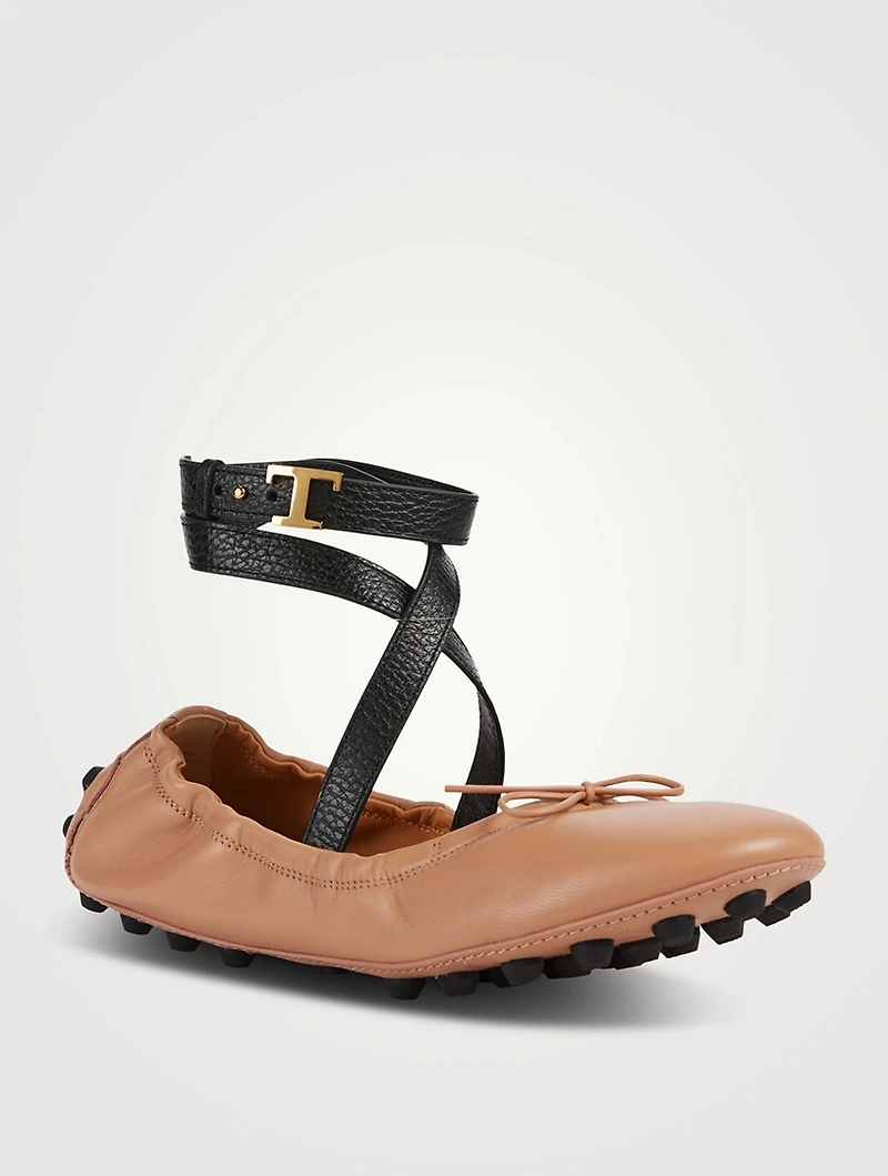 Bubble Leather Ballet Flats With Ankle Strap