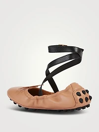 Bubble Leather Ballet Flats With Ankle Strap