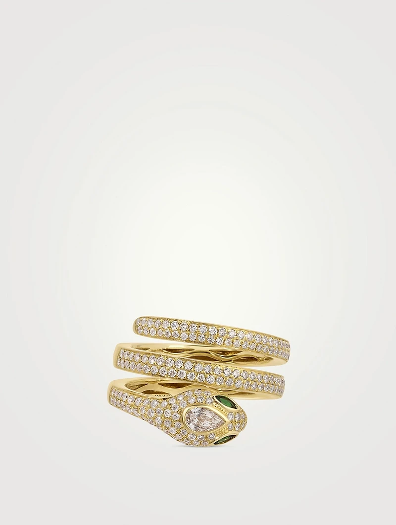 Gold Pavé Snake Coil Ring