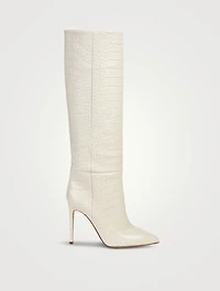 Croc-Embossed Leather Knee-High Boots