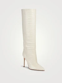 Croc-Embossed Leather Knee-High Boots