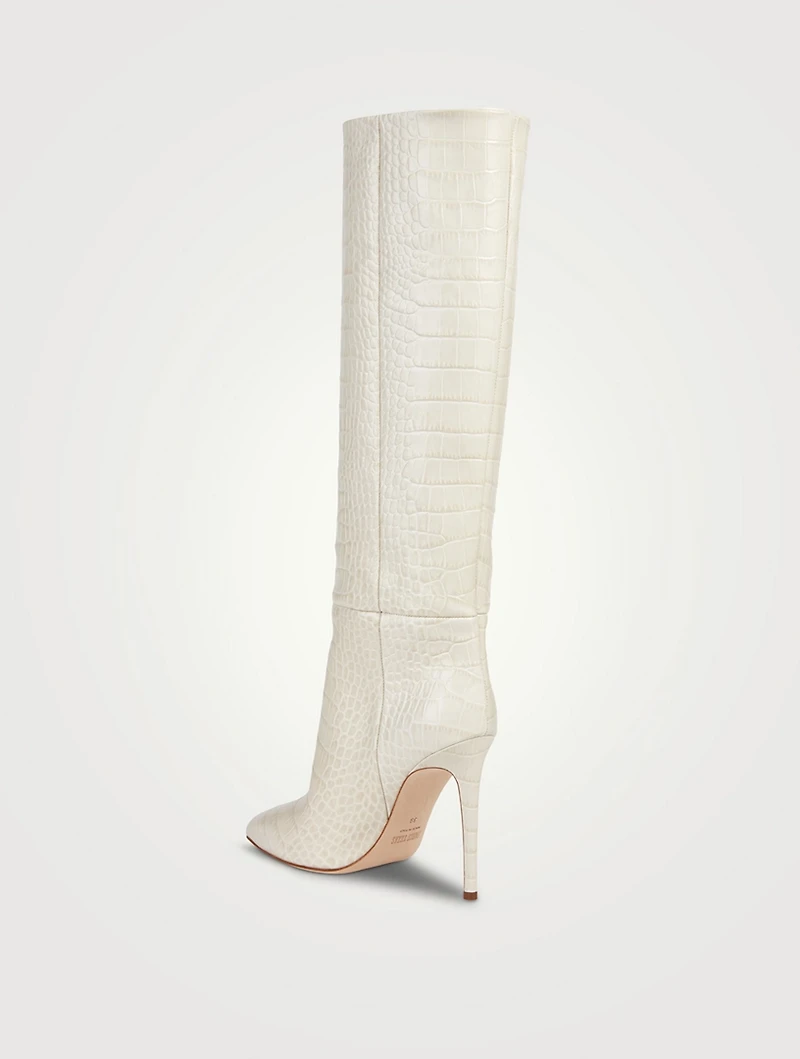 Croc-Embossed Leather Knee-High Boots